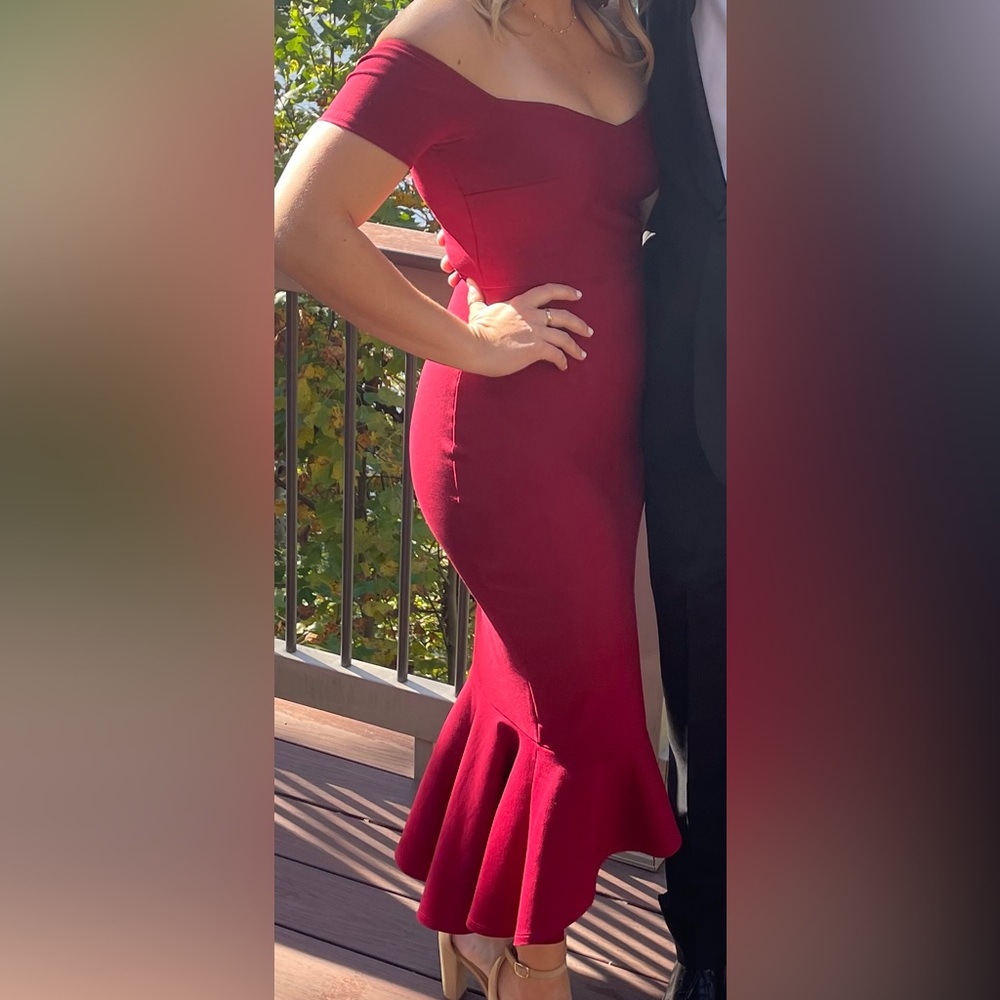 Lulu's Burgundy Off-Shoulder High Low Dress
